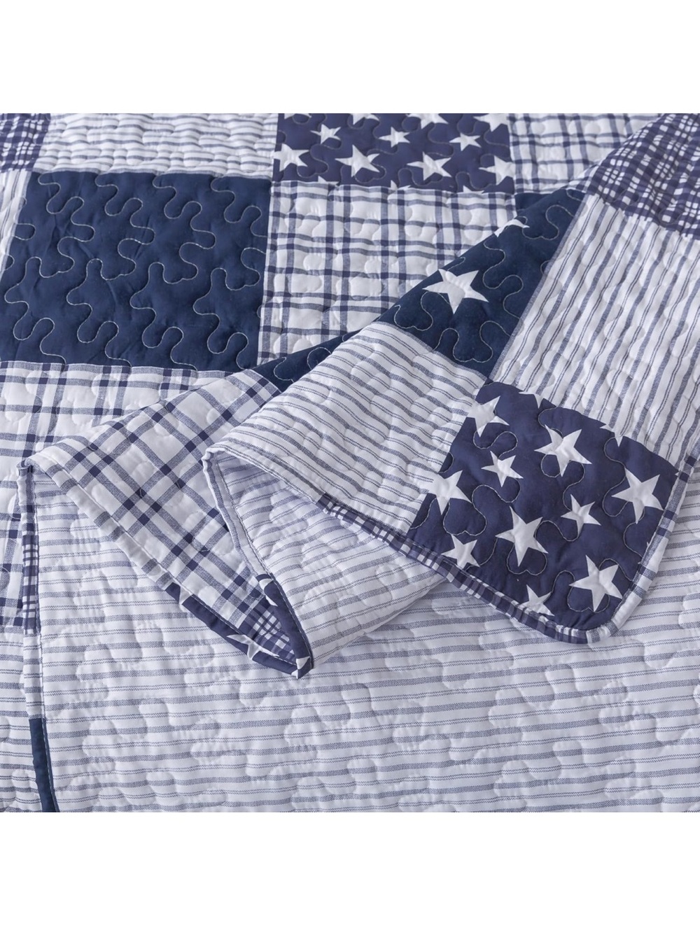 Reversible Navy and White Star Patchwork Quilt